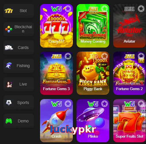 Main screen of Luckypkr game page for PK players